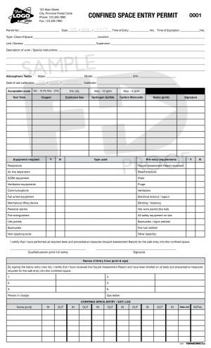 Confined Space Entry form template