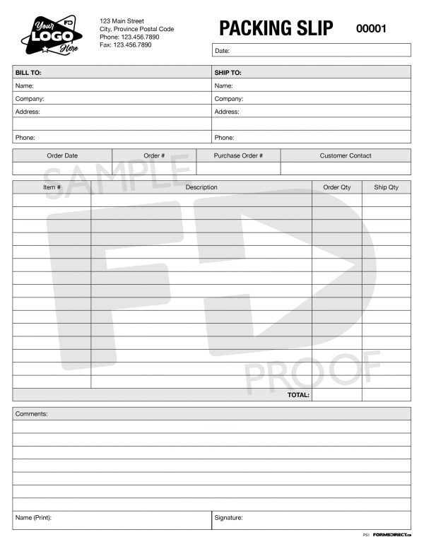 Customizable Packing Slip Form Template