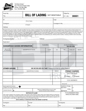 bill of lading dangerous goods transport custom form template