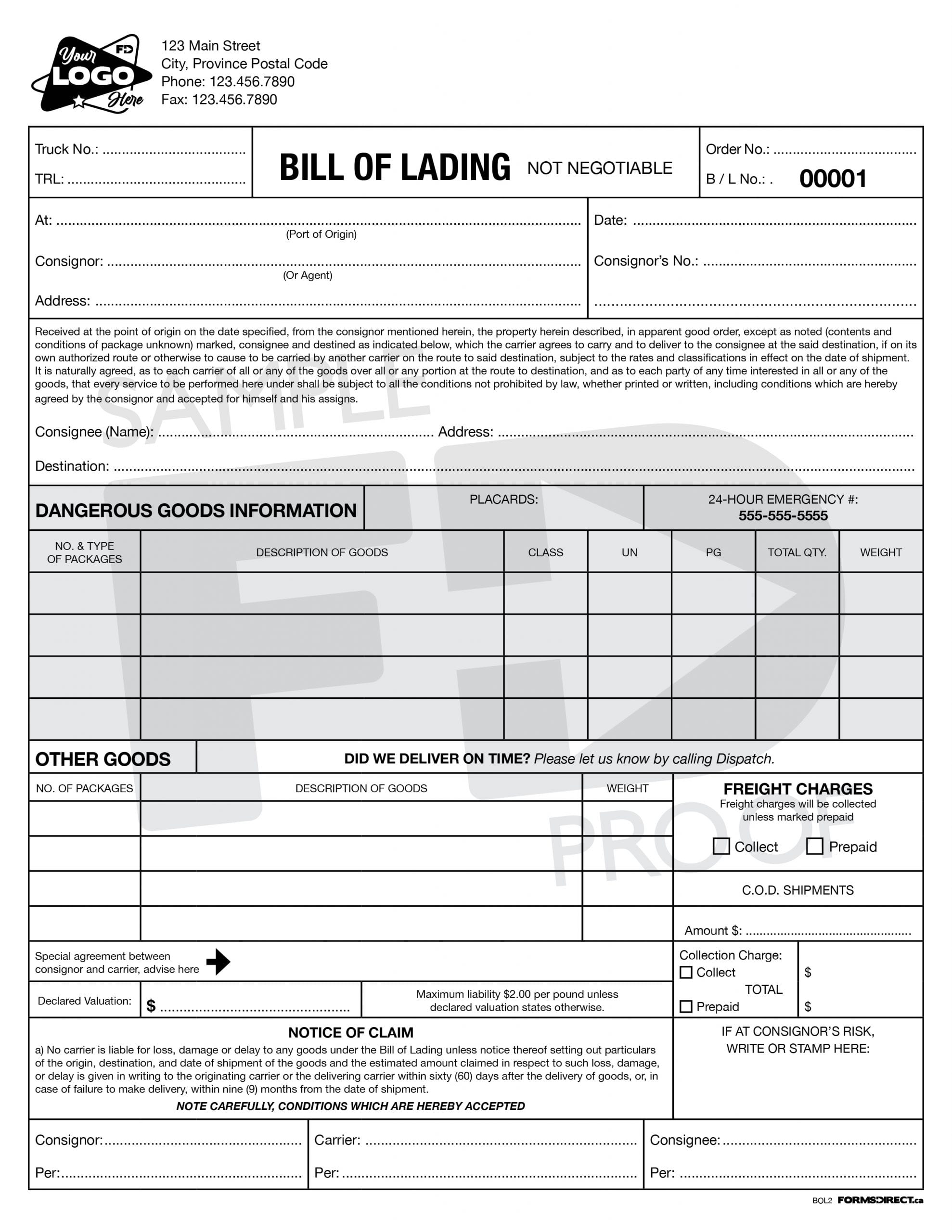 Bill of Lading BOL2 Custom NCR Form Template Forms Direct
