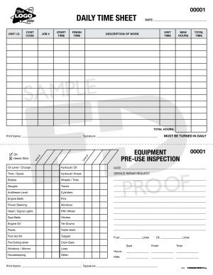 daily time sheet pre use inspection form template