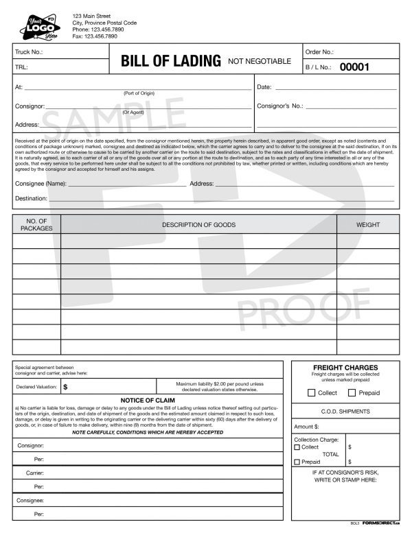 bill of lading bol3 transportation records ncr custom form