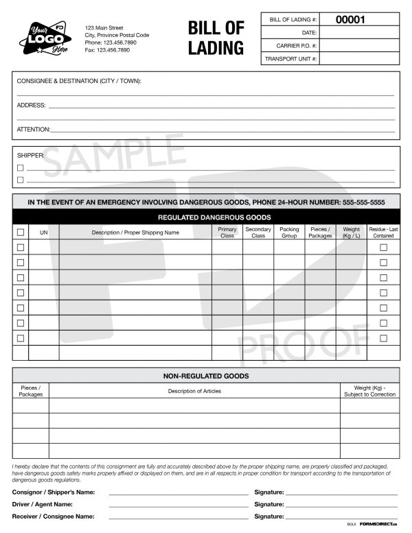 bill of lading bol5 custom ncr transportation form