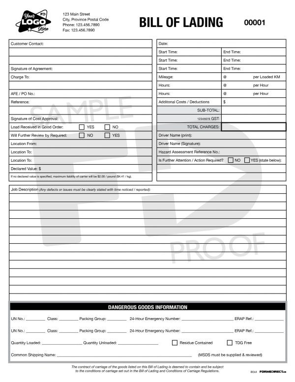 bill of lading bol6 transportation paperwork custom form