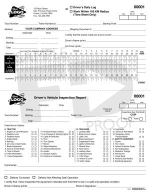 drivers daily log vehicle inspection custom form