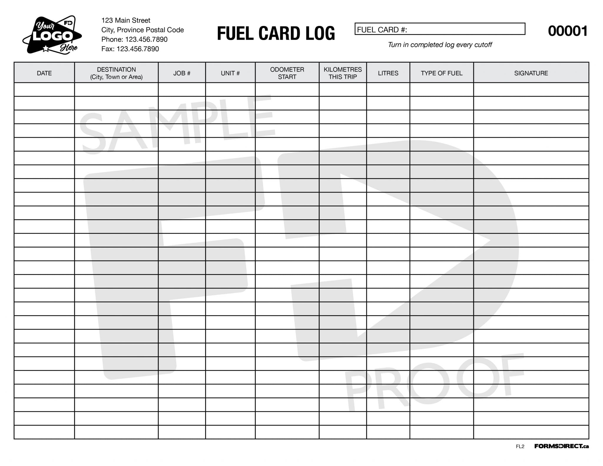 Fuel Log FL2 Customizable Form Template Forms Direct