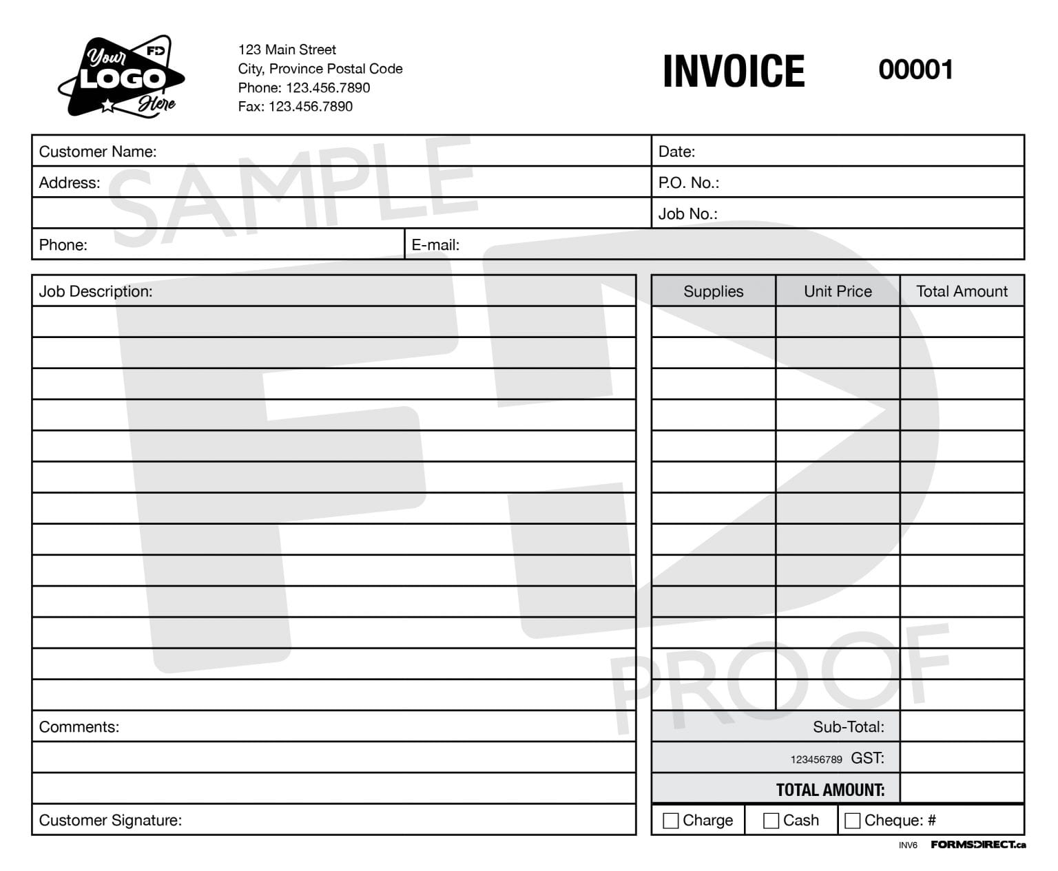 Invoice Inv6 Custom Form Template Forms Direct