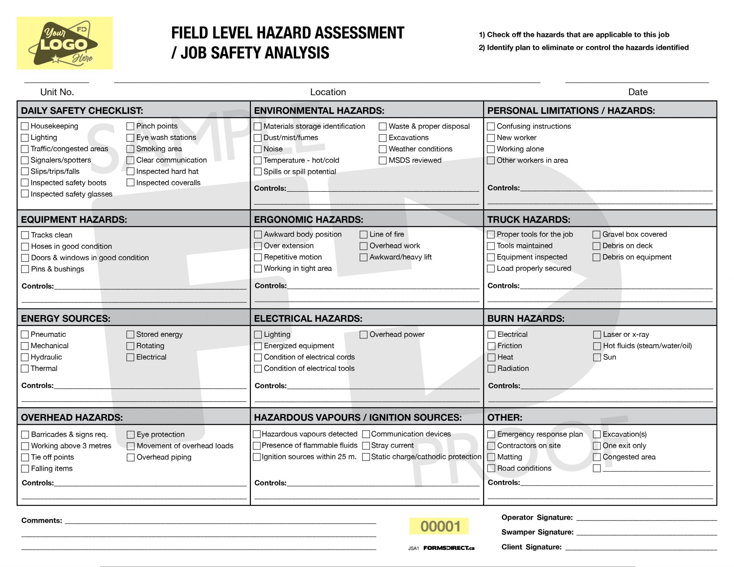 Job Safety Analysis Jsa1 Custom Form Template Forms Direct