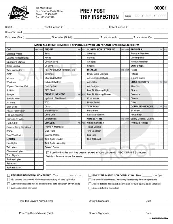 pre trip inspection checklist form icbc