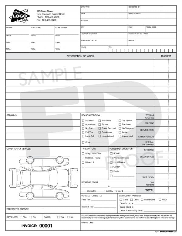 Towing Invoice Custom Form Template
