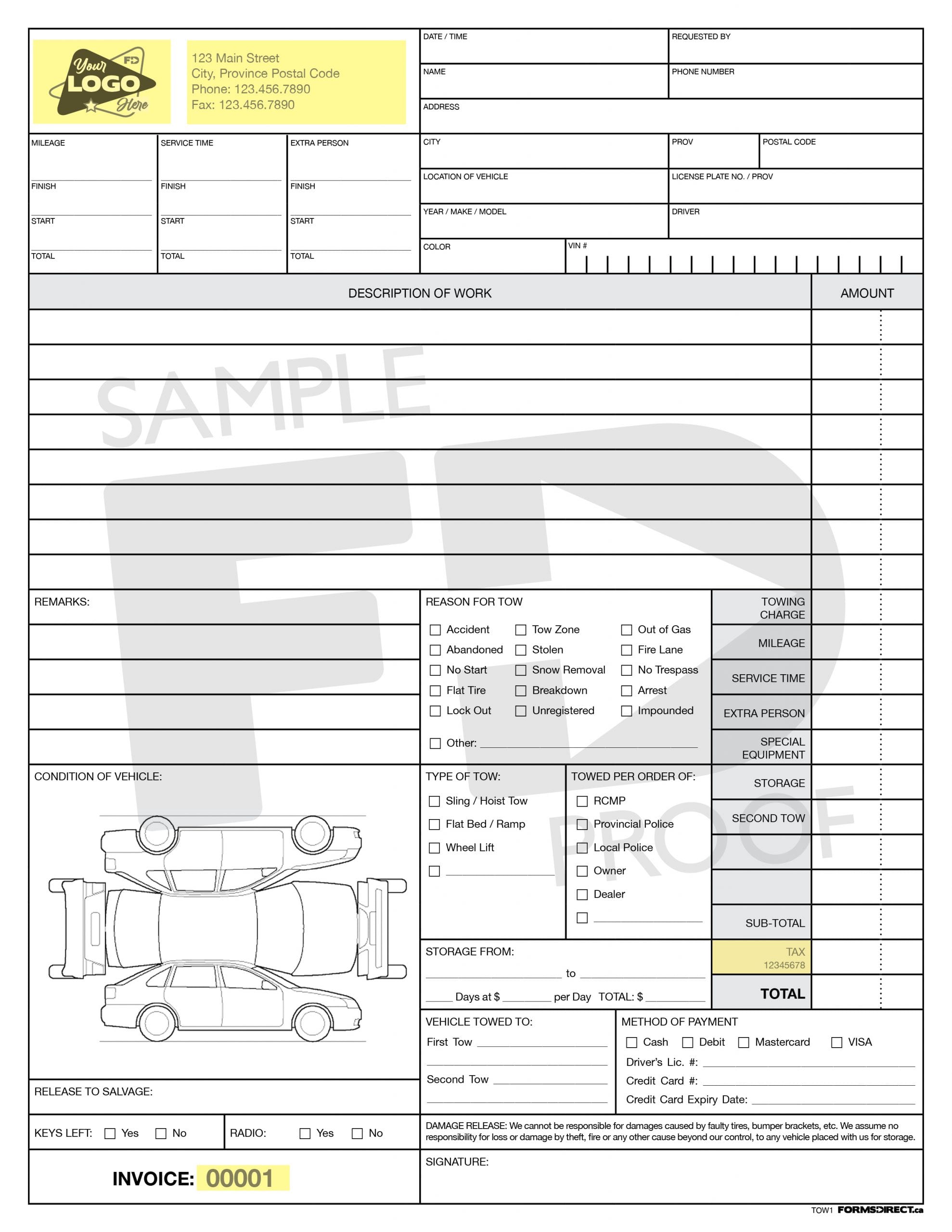 Towing Invoice TOW1 Custom Form Template Forms Direct