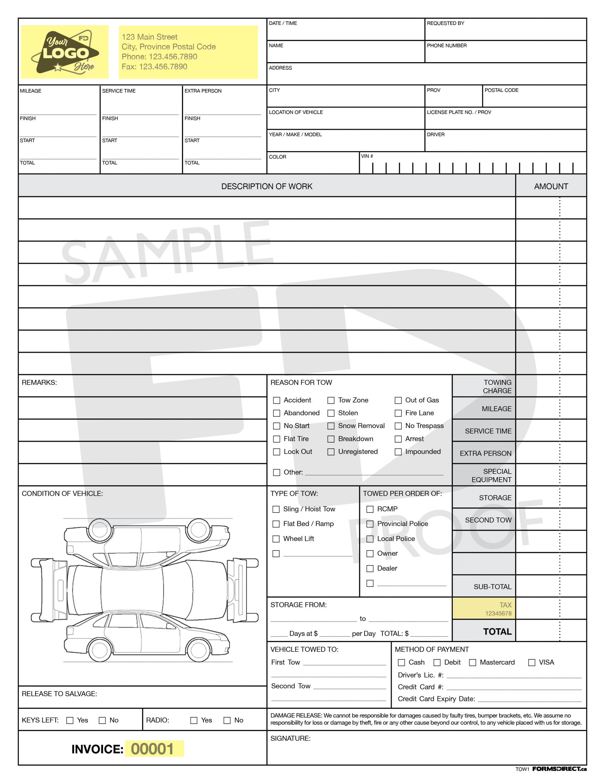 Towing Invoice | TOW1 Custom Form Template | Forms Direct