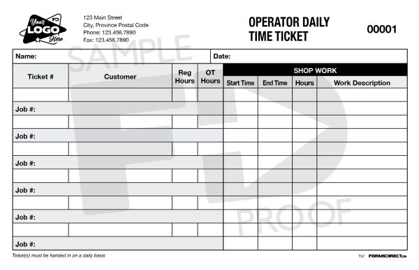operator daily time ticket custom form template