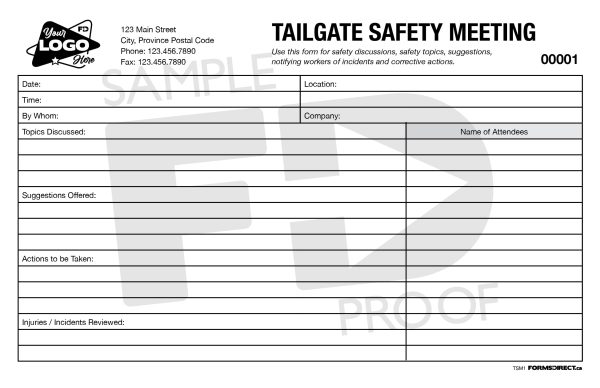 Toolbox / Tailgate Meeting | TSM3 Custom Form Template | Forms Direct