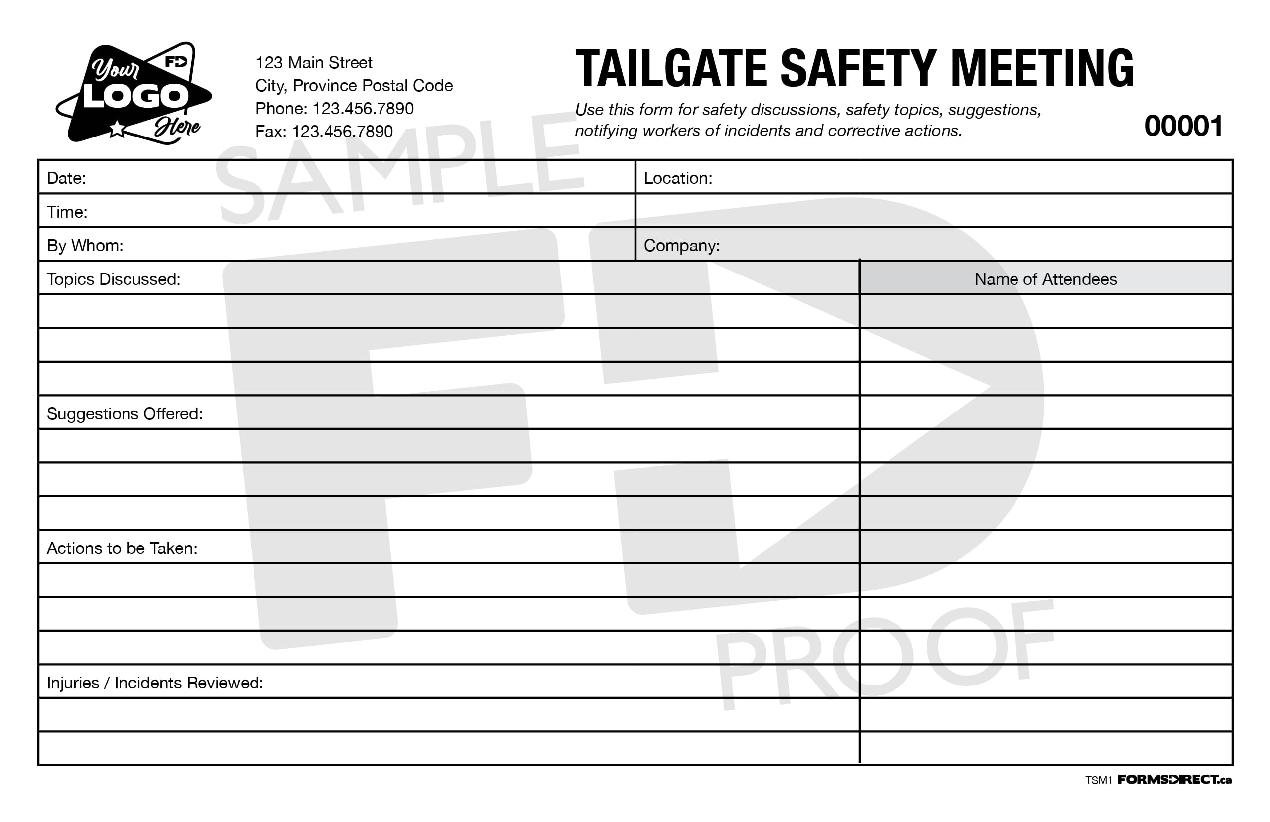 Tailgate Safety Meeting TSM1 Custom Form Template Forms Direct