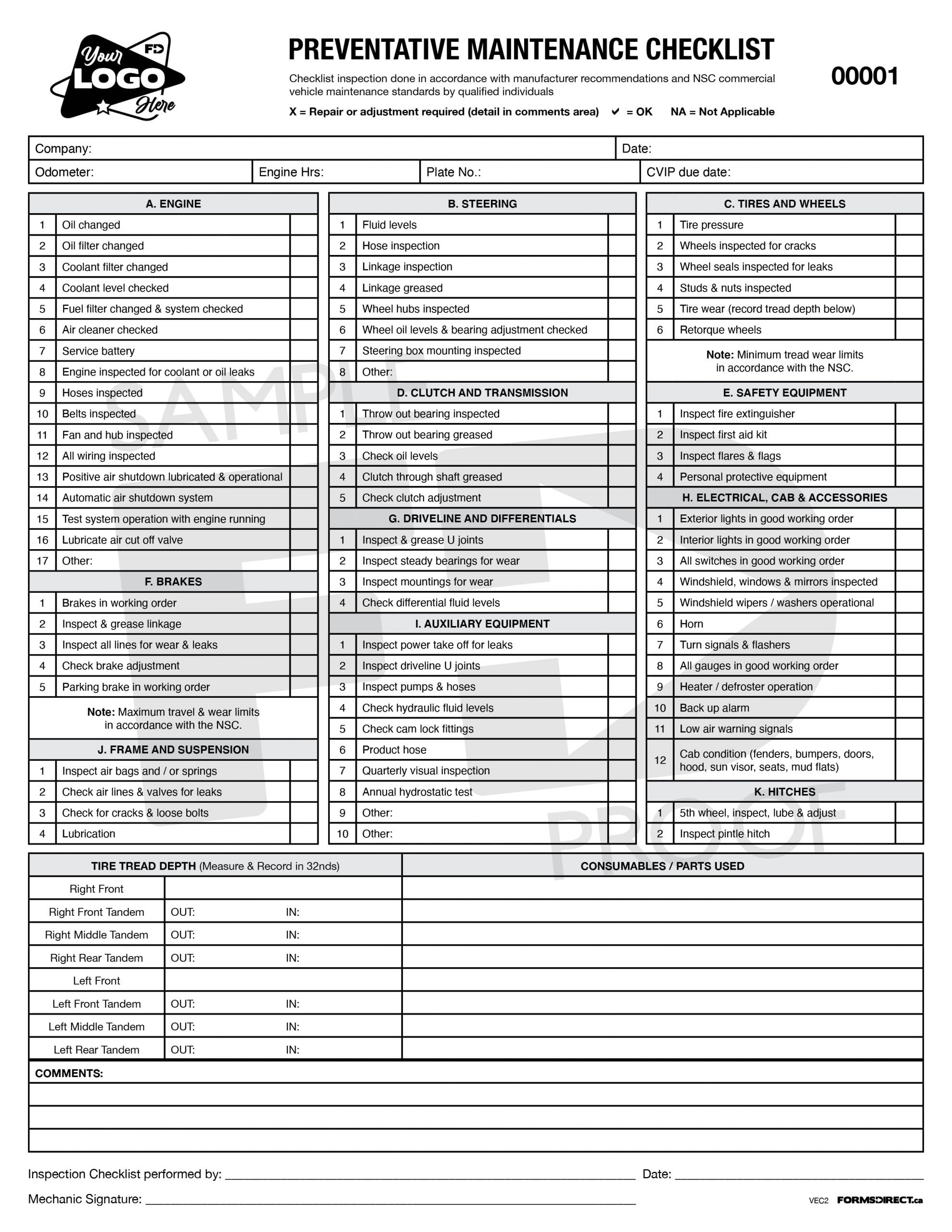 Free Vehicle Preventive Maintenance Checklist Captain vrogue co