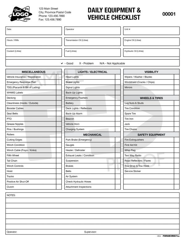 daily heavy equipment vehicle inspection checklist