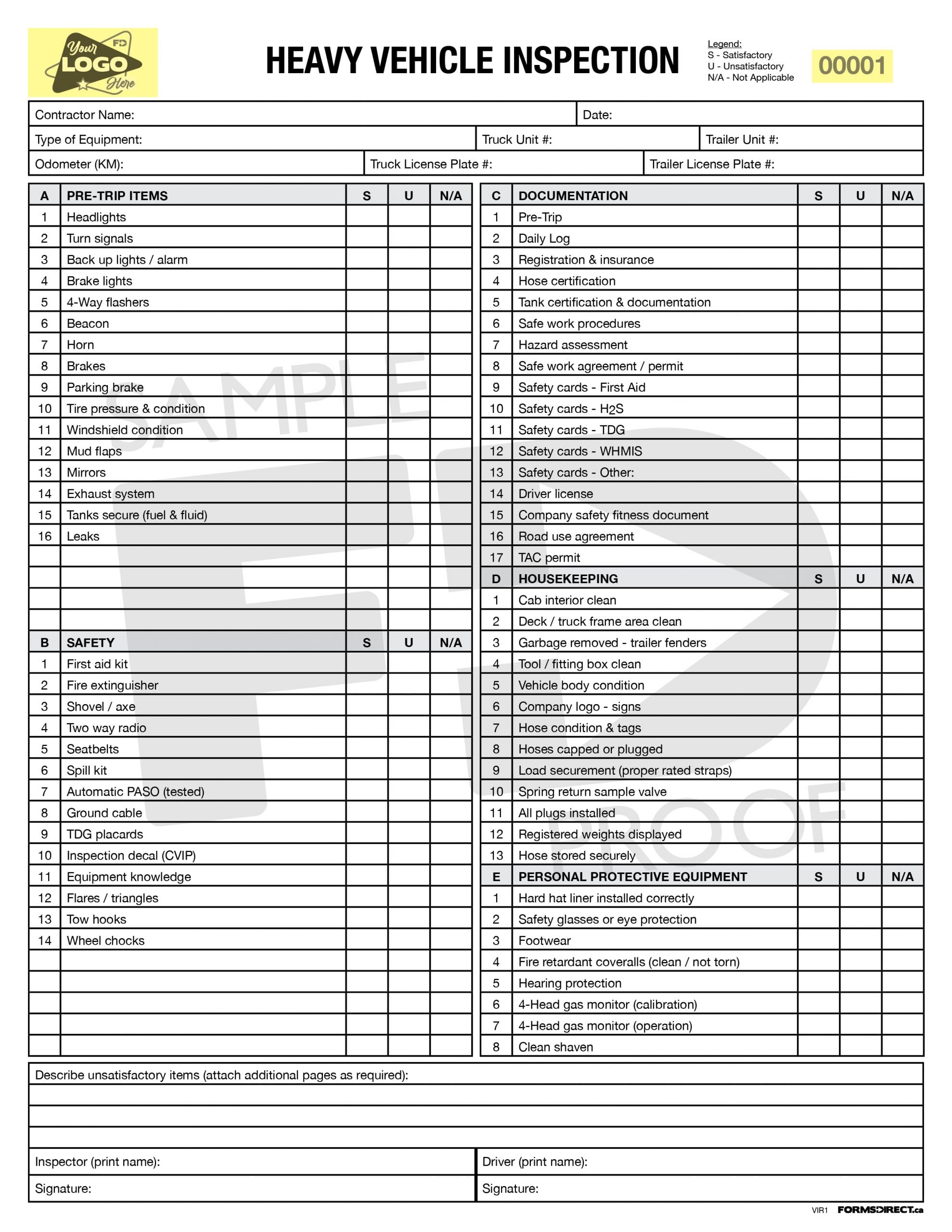 Heavy Vehicle Inspection Vir Custom Template Forms Direct