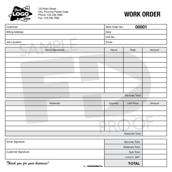 Work Order Custom Form Template