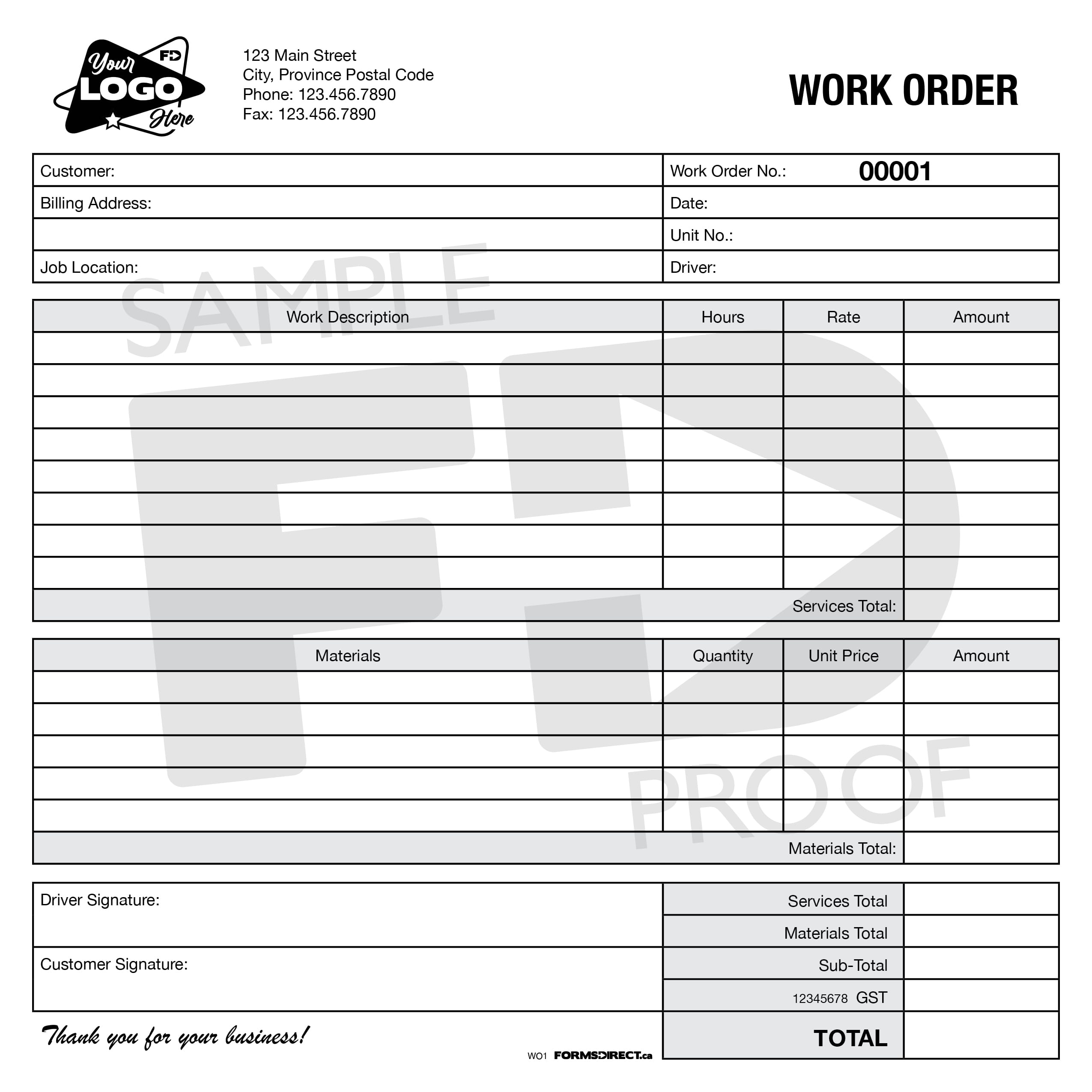 Work Order WO1 Custom Form Template Forms Direct