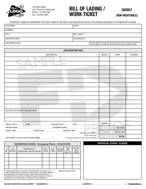 Work Ticket Bill of Lading Custom Form Template