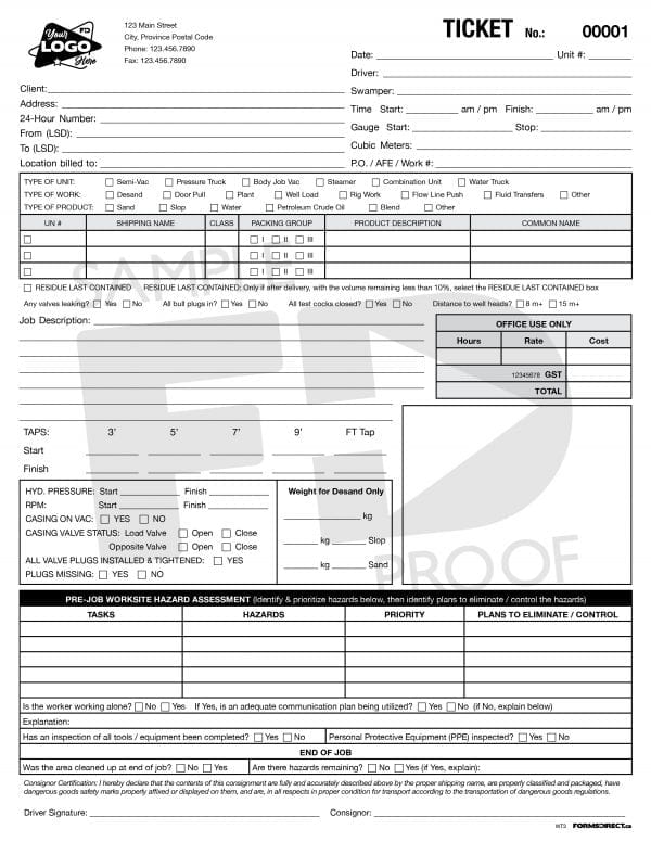 oilfield work ticket custom form template