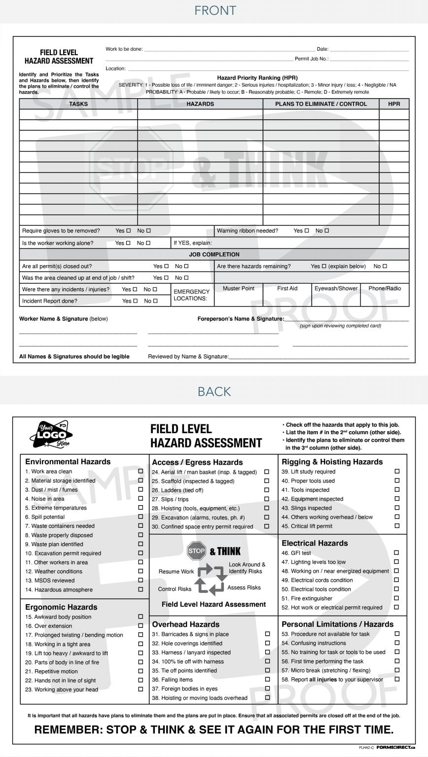 Field Level Hazard Assessment Card Flha C Template Forms Direct