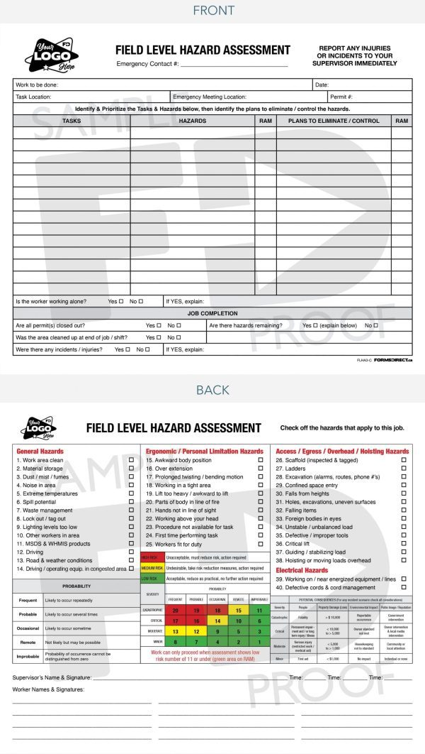 field level hazard assessment safety card