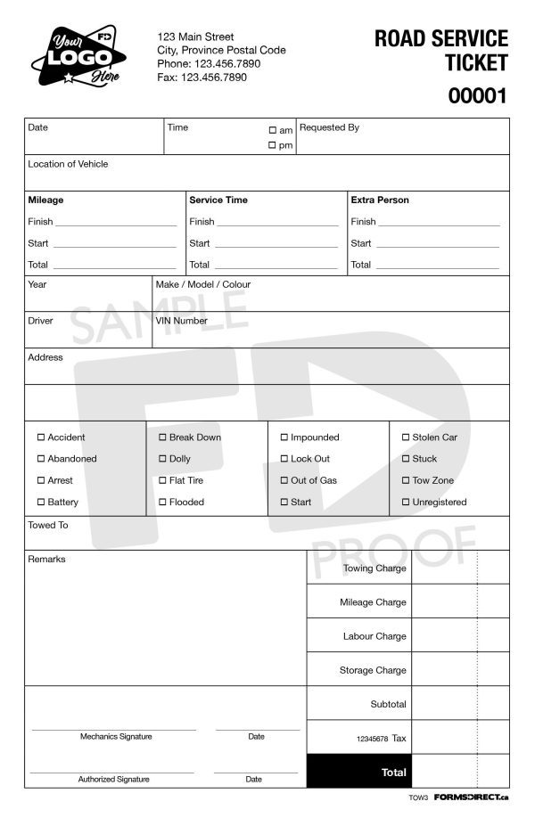 custom towing service invoice