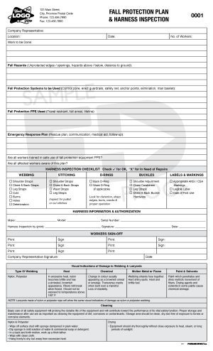 Fall Protection Plan Harness Inspection Custom Form Template
